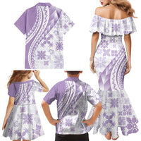 Purple Hawaiian Quilt Pattern Family Matching Mermaid Dress and Hawaiian Shirt Mixed Polynesian Tribal Arty LT9 - Polynesian Pride