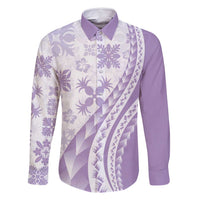 Purple Hawaiian Quilt Pattern Family Matching Mermaid Dress and Hawaiian Shirt Mixed Polynesian Tribal Arty LT9 Dad's Shirt - Long Sleeve Purple - Polynesian Pride
