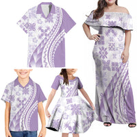 Purple Hawaiian Quilt Pattern Family Matching Off Shoulder Maxi Dress and Hawaiian Shirt Mixed Polynesian Tribal Arty LT9 - Polynesian Pride