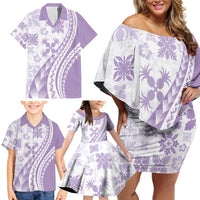 Purple Hawaiian Quilt Pattern Family Matching Off Shoulder Short Dress and Hawaiian Shirt Mixed Polynesian Tribal Arty LT9 - Polynesian Pride