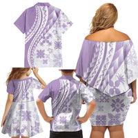 Purple Hawaiian Quilt Pattern Family Matching Off Shoulder Short Dress and Hawaiian Shirt Mixed Polynesian Tribal Arty LT9 - Polynesian Pride