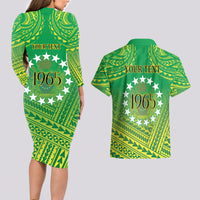 Cook Islands Constitution Day Couples Matching Long Sleeve Bodycon Dress and Hawaiian Shirt Kuki Airani Since 1965 LT9 - Polynesian Pride