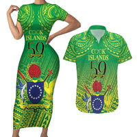 Cook Islands Constitution Day Couples Matching Short Sleeve Bodycon Dress and Hawaiian Shirt Kuki Airani Since 1965 LT9 Green - Polynesian Pride