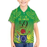 Cook Islands Constitution Day Family Matching Tank Maxi Dress and Hawaiian Shirt Kuki Airani Since 1965 LT9 Son's Shirt Green - Polynesian Pride