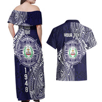 Personalised Tonga Sia'atoutai Theological College Couples Matching Off Shoulder Maxi Dress and Hawaiian Shirt Since 1948 Special Kupesi Pattern LT9 - Polynesian Pride