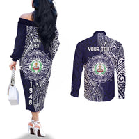 Personalised Tonga Sia'atoutai Theological College Couples Matching Off The Shoulder Long Sleeve Dress and Long Sleeve Button Shirt Since 1948 Special Kupesi Pattern LT9 - Polynesian Pride