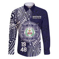 Personalised Tonga Sia'atoutai Theological College Family Matching Off Shoulder Maxi Dress and Hawaiian Shirt Since 1948 Special Kupesi Pattern LT9 Dad's Shirt - Long Sleeve Navy - Polynesian Pride