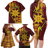 Personalised Tonga Haapai High School Family Matching Long Sleeve Bodycon Dress and Hawaiian Shirt Special Kupesi Pattern LT9 - Polynesian Pride