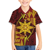 Personalised Tonga Haapai High School Family Matching Long Sleeve Bodycon Dress and Hawaiian Shirt Special Kupesi Pattern LT9 Son's Shirt Gold - Polynesian Pride