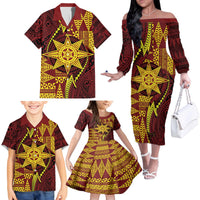 Personalised Tonga Haapai High School Family Matching Off The Shoulder Long Sleeve Dress and Hawaiian Shirt Special Kupesi Pattern LT9 - Polynesian Pride