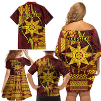 Personalised Tonga Haapai High School Family Matching Off Shoulder Short Dress and Hawaiian Shirt Special Kupesi Pattern LT9 - Polynesian Pride