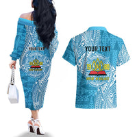 Personalised Tonga Lavengamalie College Couples Matching Off The Shoulder Long Sleeve Dress and Hawaiian Shirt Since 1980 Special Kupesi Pattern LT9 - Polynesian Pride