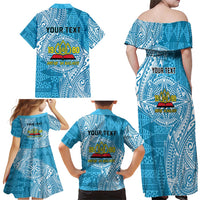 Personalised Tonga Lavengamalie College Family Matching Off Shoulder Maxi Dress and Hawaiian Shirt Since 1980 Special Kupesi Pattern LT9 - Polynesian Pride