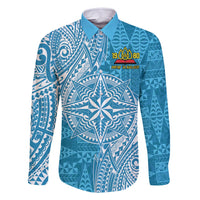 Personalised Tonga Lavengamalie College Family Matching Off Shoulder Maxi Dress and Hawaiian Shirt Since 1980 Special Kupesi Pattern LT9 Dad's Shirt - Long Sleeve Blue - Polynesian Pride