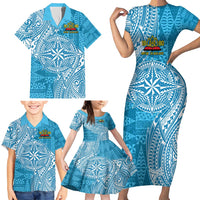 Personalised Tonga Lavengamalie College Family Matching Short Sleeve Bodycon Dress and Hawaiian Shirt Since 1980 Special Kupesi Pattern LT9 - Polynesian Pride