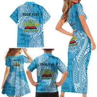 Personalised Tonga Lavengamalie College Family Matching Short Sleeve Bodycon Dress and Hawaiian Shirt Since 1980 Special Kupesi Pattern LT9 - Polynesian Pride