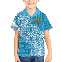 Personalised Tonga Lavengamalie College Family Matching Short Sleeve Bodycon Dress and Hawaiian Shirt Since 1980 Special Kupesi Pattern LT9 Son's Shirt Blue - Polynesian Pride