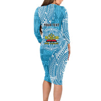 Personalised Tonga Lavengamalie College Long Sleeve Bodycon Dress Since 1980 Special Kupesi Pattern LT9 - Polynesian Pride