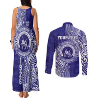 Personalised Tonga Queen Salote College Couples Matching Tank Maxi Dress and Long Sleeve Button Shirt Kolisi Fefine 1926 Special Kupesi Pattern LT9 - Polynesian Pride