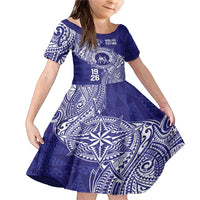 Personalised Tonga Queen Salote College Family Matching Mermaid Dress and Hawaiian Shirt Kolisi Fefine 1926 Special Kupesi Pattern LT9 Daughter's Dress Blue - Polynesian Pride