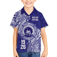 Personalised Tonga Queen Salote College Family Matching Tank Maxi Dress and Hawaiian Shirt Kolisi Fefine 1926 Special Kupesi Pattern LT9 Son's Shirt Blue - Polynesian Pride