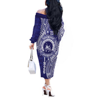 Personalised Tonga Queen Salote College Off The Shoulder Long Sleeve Dress Kolisi Fefine 1926 Special Kupesi Pattern LT9 - Polynesian Pride