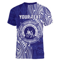 Personalised Tonga Queen Salote College Women V-Neck T-Shirt Kolisi Fefine 1926 Special Kupesi Pattern LT9 - Polynesian Pride