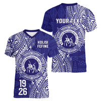 Personalised Tonga Queen Salote College Women V-Neck T-Shirt Kolisi Fefine 1926 Special Kupesi Pattern LT9 - Polynesian Pride