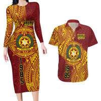 Personalised Tonga Vava'u High School Couples Matching Long Sleeve Bodycon Dress and Hawaiian Shirt Since 1985 Special Kupesi Pattern LT9 Red - Polynesian Pride