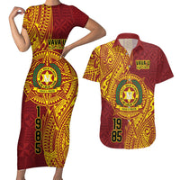 Personalised Tonga Vava'u High School Couples Matching Short Sleeve Bodycon Dress and Hawaiian Shirt Since 1985 Special Kupesi Pattern LT9 Red - Polynesian Pride