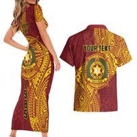 Personalised Tonga Vava'u High School Couples Matching Short Sleeve Bodycon Dress and Hawaiian Shirt Since 1985 Special Kupesi Pattern LT9 - Polynesian Pride