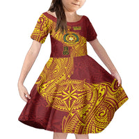 Personalised Tonga Vava'u High School Family Matching Long Sleeve Bodycon Dress and Hawaiian Shirt Since 1985 Special Kupesi Pattern LT9 Daughter's Dress Red - Polynesian Pride