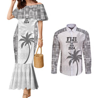 Custom Fiji Rugby Couples Matching Mermaid Dress and Long Sleeve Button Shirt History Champions World Cup 7s - White LT9 White - Polynesian Pride