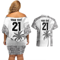 Custom Fiji Rugby Couples Matching Off Shoulder Short Dress and Hawaiian Shirt History Champions World Cup 7s - White LT9 - Polynesian Pride