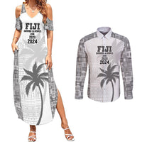 Custom Fiji Rugby Couples Matching Summer Maxi Dress and Long Sleeve Button Shirt History Champions World Cup 7s - White LT9 White - Polynesian Pride
