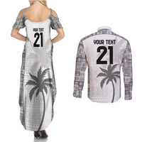 Custom Fiji Rugby Couples Matching Summer Maxi Dress and Long Sleeve Button Shirt History Champions World Cup 7s - White LT9 - Polynesian Pride