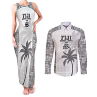 Custom Fiji Rugby Couples Matching Tank Maxi Dress and Long Sleeve Button Shirt History Champions World Cup 7s - White LT9 White - Polynesian Pride