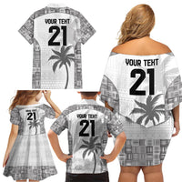 Custom Fiji Rugby Family Matching Off Shoulder Short Dress and Hawaiian Shirt History Champions World Cup 7s - White LT9 - Polynesian Pride