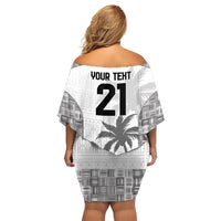 Custom Fiji Rugby Family Matching Off Shoulder Short Dress and Hawaiian Shirt History Champions World Cup 7s - White LT9 - Polynesian Pride