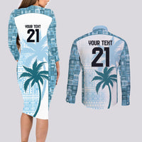 Custom Fiji Rugby Couples Matching Long Sleeve Bodycon Dress and Long Sleeve Button Shirt History Champions World Cup 7s - Bllue LT9 - Polynesian Pride