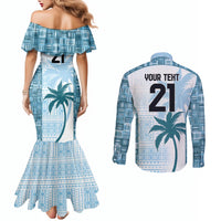 Custom Fiji Rugby Couples Matching Mermaid Dress and Long Sleeve Button Shirt History Champions World Cup 7s - Bllue LT9 - Polynesian Pride