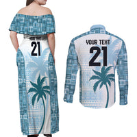 Custom Fiji Rugby Couples Matching Off Shoulder Maxi Dress and Long Sleeve Button Shirt History Champions World Cup 7s - Bllue LT9 - Polynesian Pride