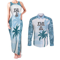 Custom Fiji Rugby Couples Matching Tank Maxi Dress and Long Sleeve Button Shirt History Champions World Cup 7s - Bllue LT9 Blue - Polynesian Pride