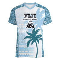 Custom Fiji Rugby Women V-Neck T-Shirt History Champions World Cup 7s - Bllue LT9 Female Blue - Polynesian Pride