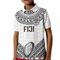 Custom Rugby Fiji National Heritage Kid Polo Shirt White Traditional Masi Inspired