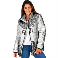 Custom Rugby Fiji National Heritage Padded Jacket White Traditional Masi Inspired