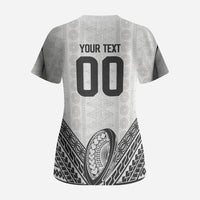 Custom Rugby Fiji National Heritage Scrub Top White Traditional Masi Inspired