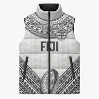 Custom Rugby Fiji National Heritage Sleeveless Puffer Jacket White Traditional Masi Inspired