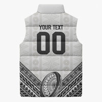 Custom Rugby Fiji National Heritage Sleeveless Puffer Jacket White Traditional Masi Inspired