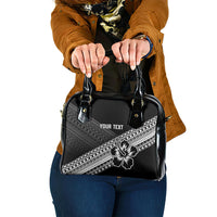 Custom Rugby Fiji Shoulder Handbag Black Traditional Masi Inspired